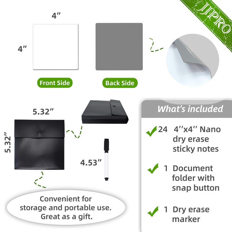 JJPRO Dry Erase Sticky Notes. Reusable Whiteboard Stickers 4"x4" - 24 Pack. Suitable for All Smooth Surface. Great for Labels, Lists, Reminders and Decals. Washable, Removable - Image 4